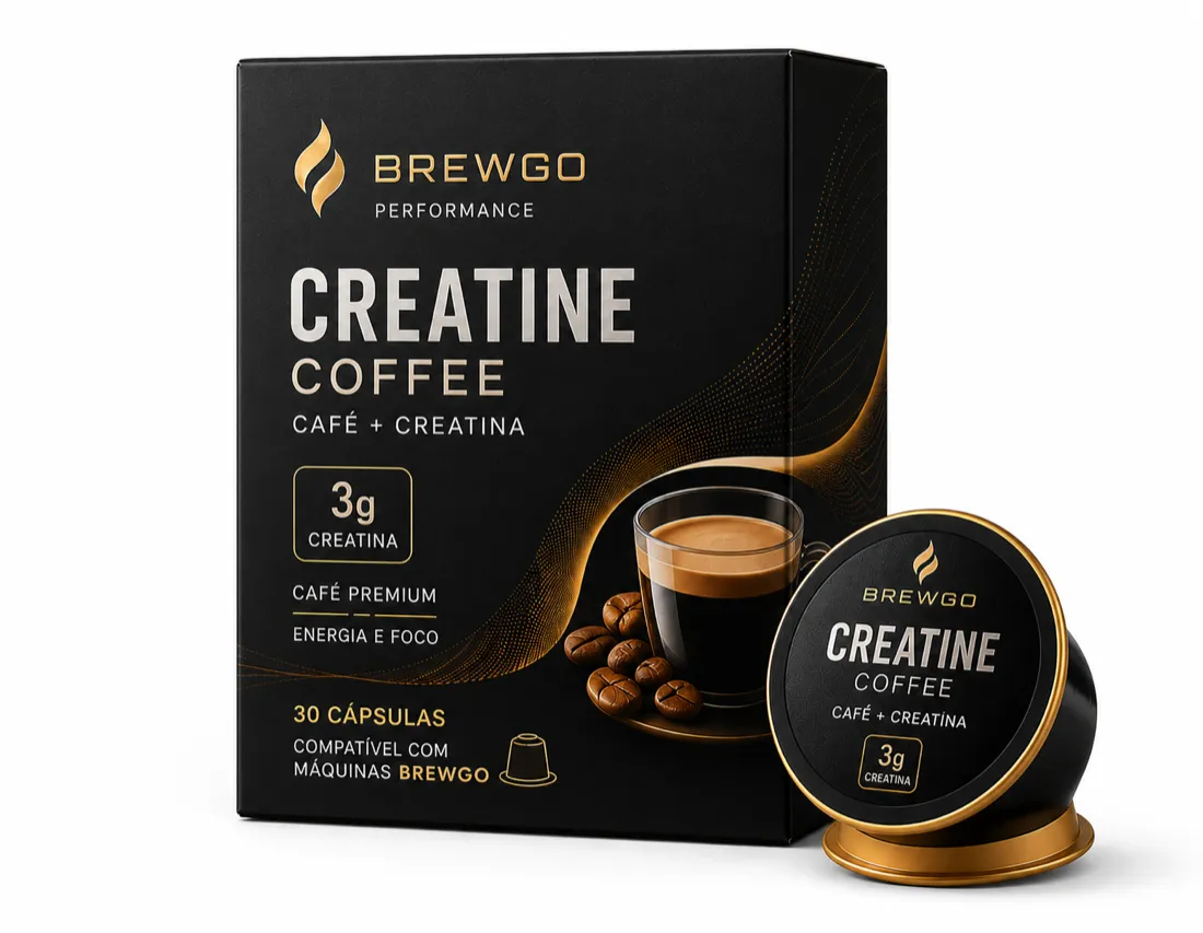 BrewGo Creatine Coffee — caixa com 30 cápsulas de café + 3g de creatina